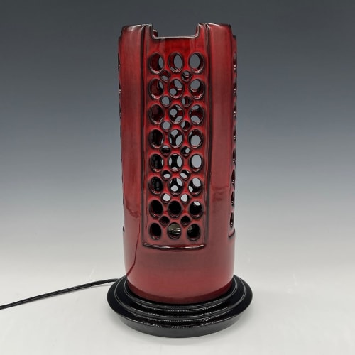Red Pierced Lamp | Sculptures by Lynne Meade