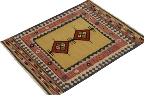 Vintage Sofreh Kilim rug in Camel, Red Medallions | Rugs by Rug a