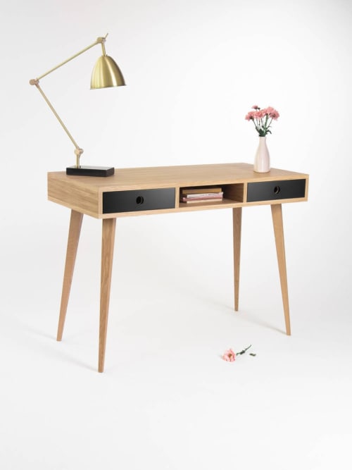KUUB - Office table, small desk, bureau, with black drawers | Tables by Mo Woodwork