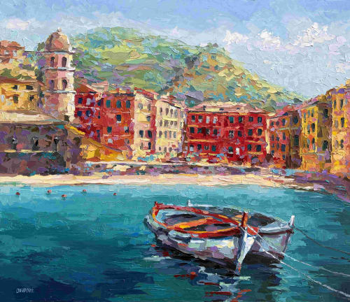 "Cinque Terre. Italian Riviera" original palette knife oil | Oil And Acrylic Painting in Paintings by OXYPOINT