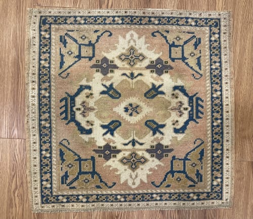 Hand-woven Turkish Rug Doormat| 2.2 x 2.2 | Small Rug in Rugs by Wool and Rug