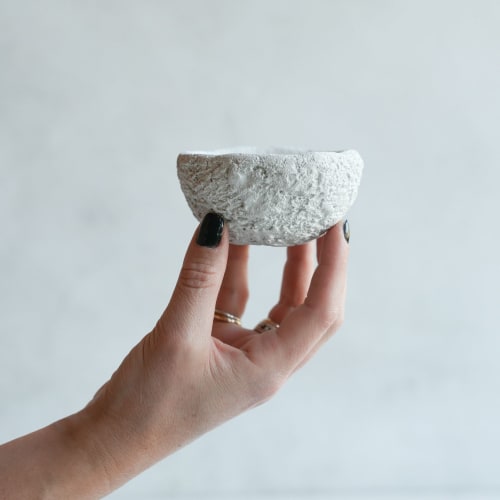 Small Treasure Bowl in Textured White Concrete | Decorative Objects by Carolyn Powers Designs