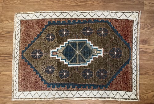 Vintage Hand-woven Turkish Rug Doormat| 1.9 x 2.7 | Small Rug in Rugs by Wool and Rug