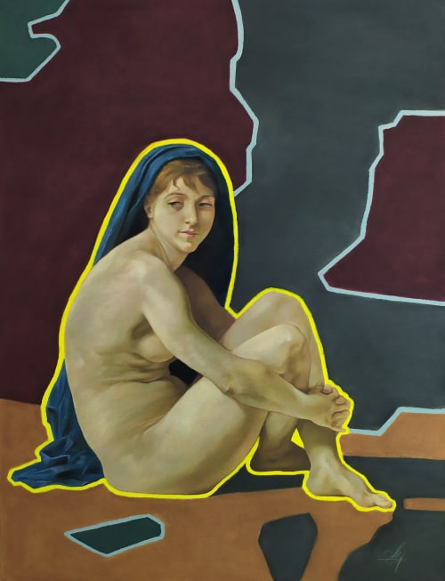 Galatea (reinterpretation of "Seated Nude" by W. A. Bouguereau) | Paintings by Abraham Burciaga