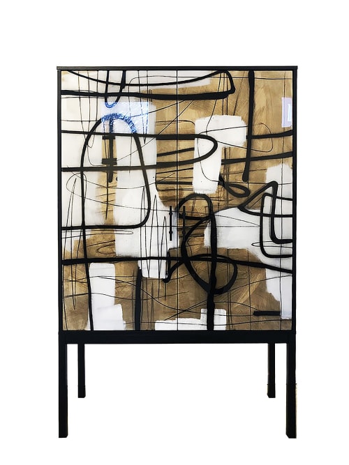 Enamel Abstract Armoire, Mix Media Art Doors | Wardrobe in Storage by Morgan Clayhall