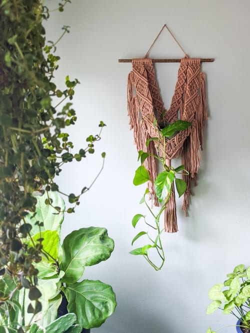 Macrame Plant Hanger for Wall-Dusty Rose | Wall Hangings by Erel Fiber Art