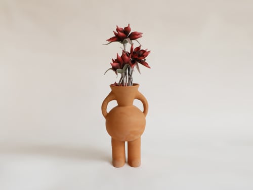V-Neck Two Legged Terracotta Vase | Vases & Vessels by Aman Khanna (Claymen)ˇ