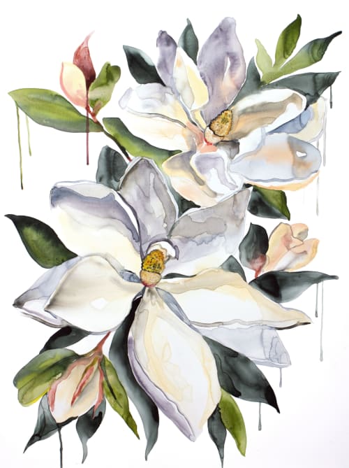 Magnolia No. 70 : Original Watercolor Painting on Canvas | Paintings by Elizabeth Becker
