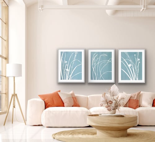 Gray Iris Triptych: Three 24 x 18" monotypes/ 24 x 54" | Etching in Paintings by Christine So