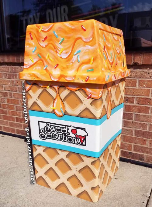 Ice Cream Cone Trash Can Murals | Murals by Art of Adrienne | Sweet Sensations in Delhi charter Township