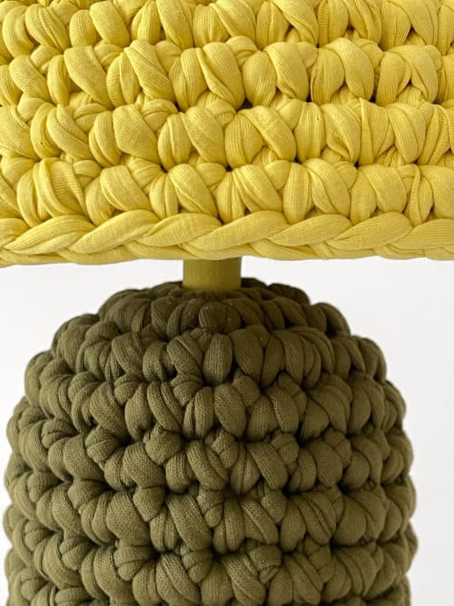 The Knitty Table Lamp in Dark Olive and Yellow | Lamps by Meg Morrison