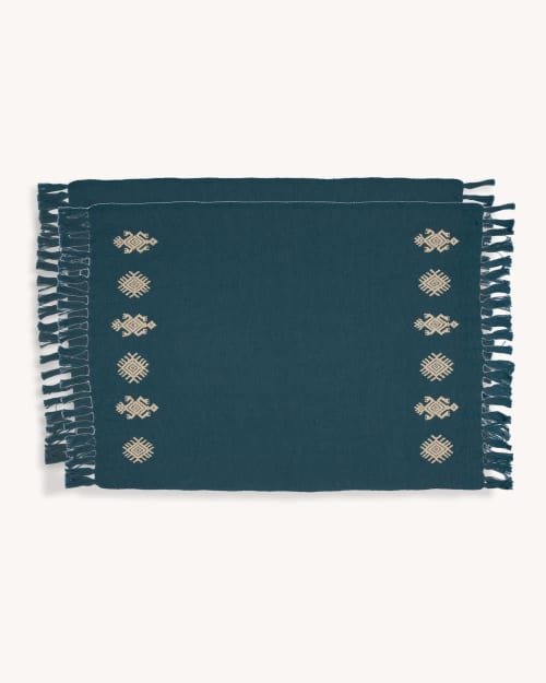 Tikal Handwoven Placemats (Set of 2) (TEAL) | Tableware by Routes Interiors