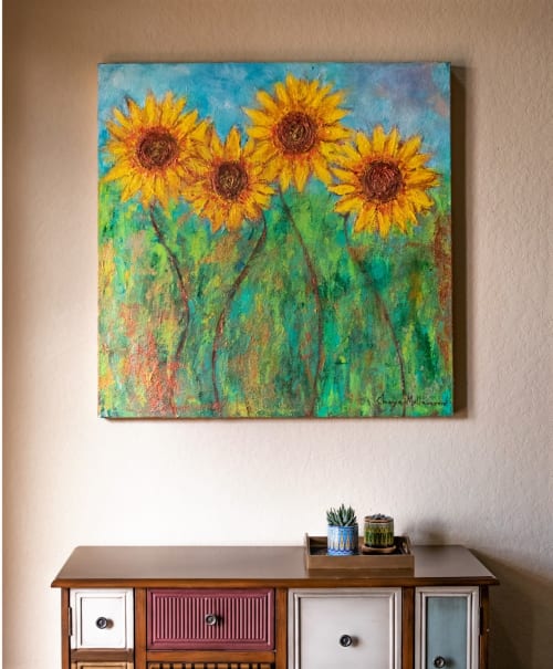 Sunflower painting - Mixed media | Paintings by Chaya Mallavaram
