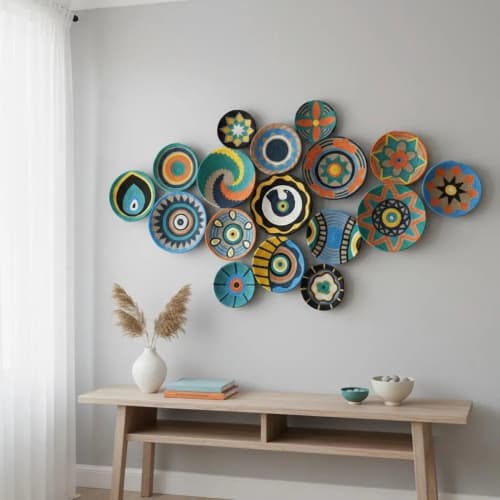 Wicker Wall Plate Set: Boho Woven Basket Decor | Decorative Plate in Decorative Objects by Sarmal Design