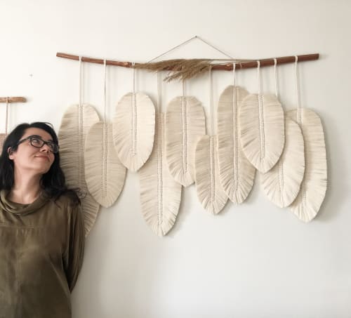 Large Macrame Feathers with 10 feathers | Macrame Wall Hanging by Damla
