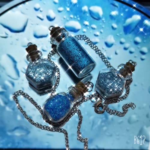Blue glitter bottle charm necklaces | Apparel & Accessories by Xixi Amethyst