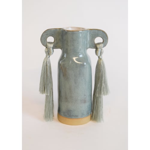 Handmade Vase #606 in Sage with Tencel Fringe | Vases & Vessels by Karen Gayle Tinney