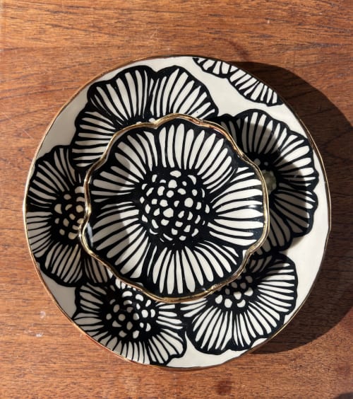 Handmade Floral Ceramic Plate with 22K Gold Accents | Ceramic Plates by Hsieh Clay SF