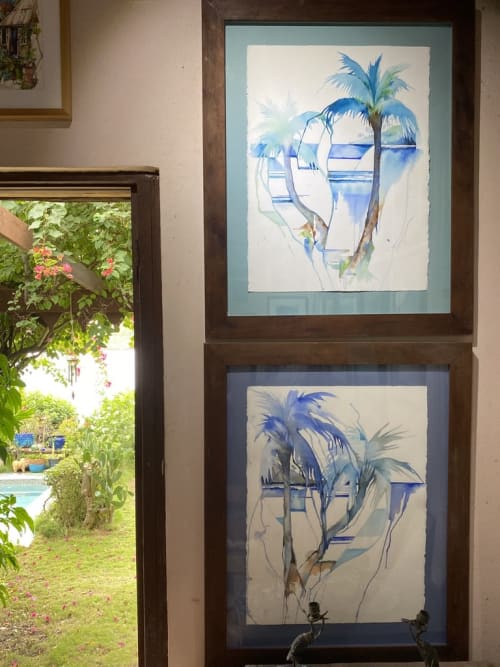 Palms 1 /blue & Palms 2/green | Paintings by Gilly Gobinet Art