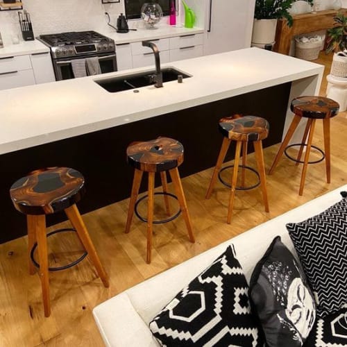 Resin + Teak Stools With A Custom Fabricated Teak Base | Chairs by Marsden Designs