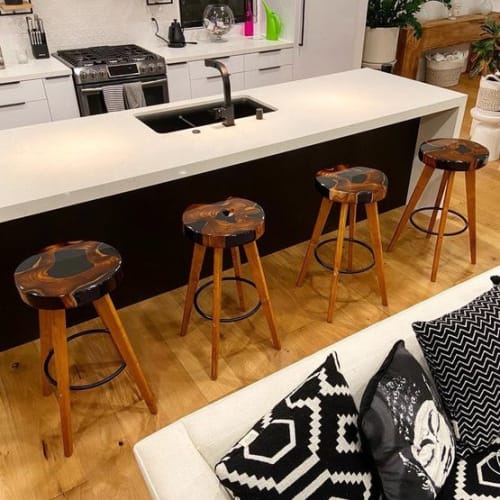 Resin + Teak Stools With A Custom Fabricated Teak Base | Chairs by Marsden Designs