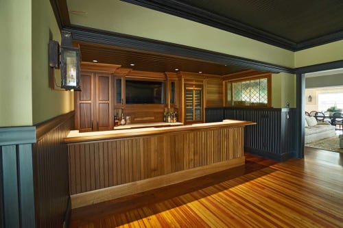 Custom fumed oak bar | Interior Design by Chicone Cabinetmakers