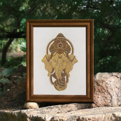 Shri Ganesha Hindu God India Wall Art | Hand Embroider Needl | Embroidery in Wall Hangings by MagicSimSim
