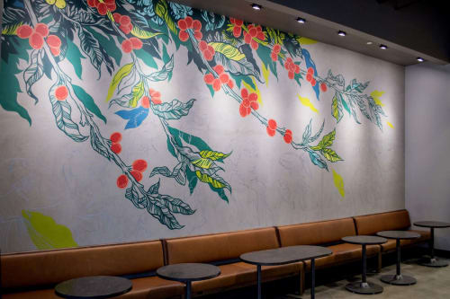Custom interior mural for a Starbucks store for Target's Minneapolis flagship store | Paintings by Allegra Lockstadt