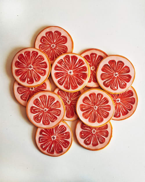 Pink Grapefruit Coaster Couple | Tableware by Federica Massimi Ceramics