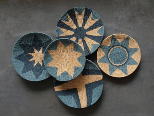 5 Pieces Natural Baskets for Boho Wall Decor | Decorative Plate in Decorative Objects by Sarmal Design