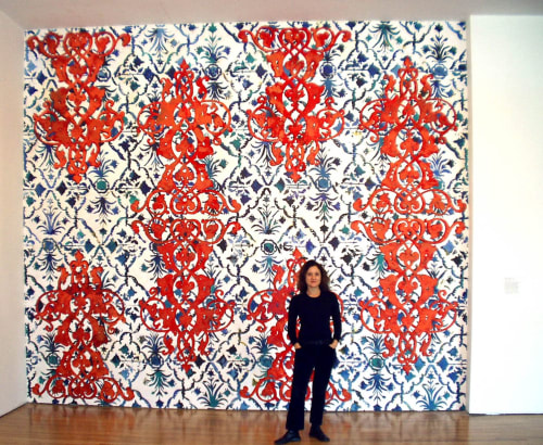 Orange and Blue Patterned Wall Mural | Murals by Margaret Lanzetta | Queens Museum in Queens