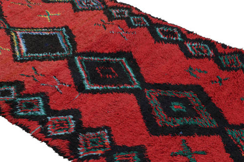 Vintage Mid-Century Moroccan Geometric Diamond Red Green | Rugs by Rug and Kilim