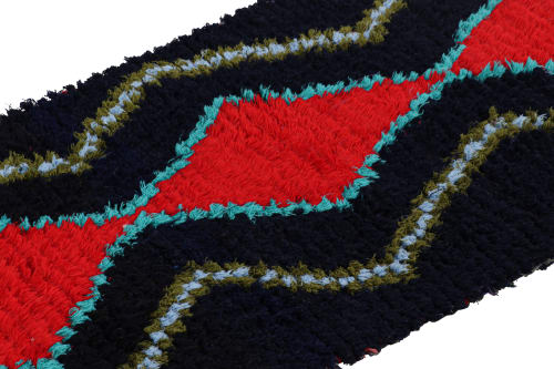 Vintage Moroccan Runner in Black with Red Diamond Medallions | Rugs by Rug and Kilim