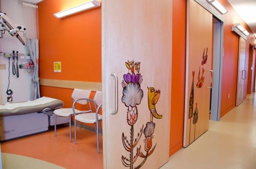 Wall and door decals for kids patient hallways | Murals by KittenChops Illustration | Seattle Children’s Bellevue Clinic: Urgent Care Department in Bellevue