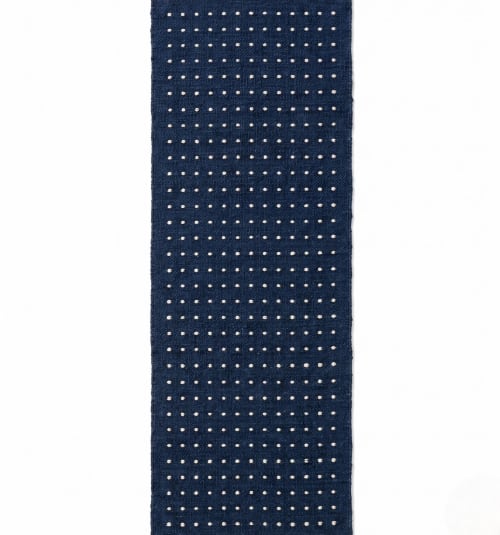 Handwoven Woolen Blue & White Runner Rug | Rugs by Evergreen Carpets