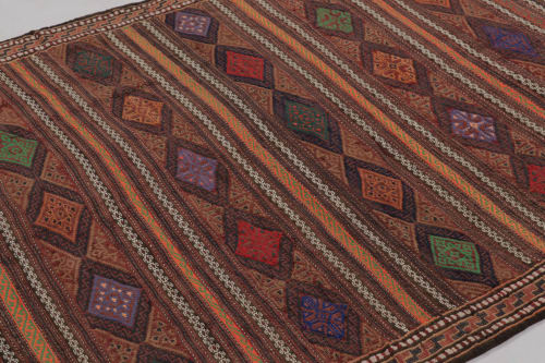Vintage Persian Soumak Kilim, Earth Tones with Diamond | Rugs by Rug and Kilim