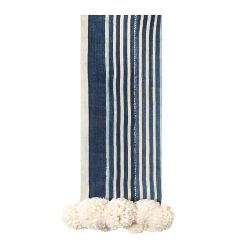 indigo stripe pom pom throw/cream | Apparel & Accessories by Charlie Sprout