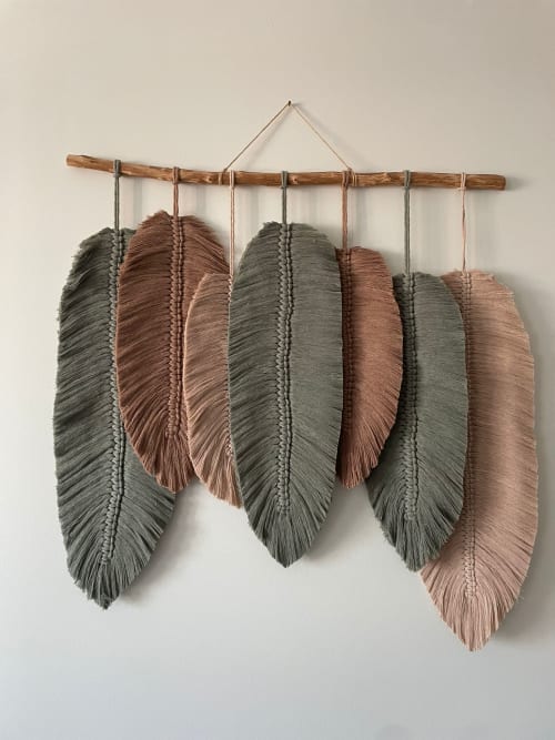 DIY Macrame Kit for Macrame Feathers in Sage Green / Mustard / Natural