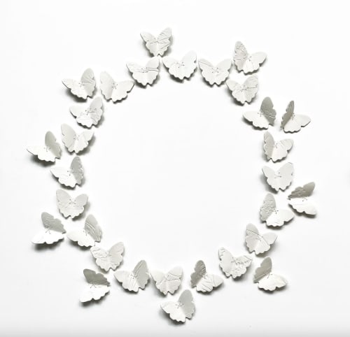 Set of 25 Botanical Butterflies wall sculpture artwork | Wall Hangings by Elizabeth Prince Ceramics