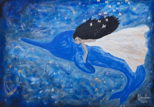 Dolphin Spirit Animal | Oil And Acrylic Painting in Paintings by Elena Parau