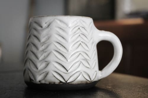Herringbone Design Carved mugs | Cups by Orange Peel Pottery
