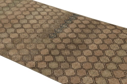 Vintage Distressed Runner Rug, Beige-Brown Geometric Pattern | Area Rug in Rugs by Rug and Kilim