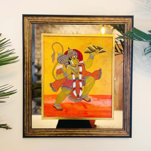 Lord Hanuman Hindu God Handmade Embroidered Unique Artwork o | Embroidery in Wall Hangings by MagicSimSim
