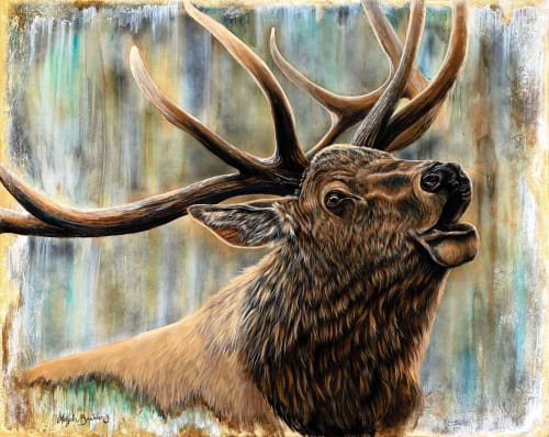 Bugling bull - original painting by Angela Bawden | Paintings by Angela Bawden Fine Art