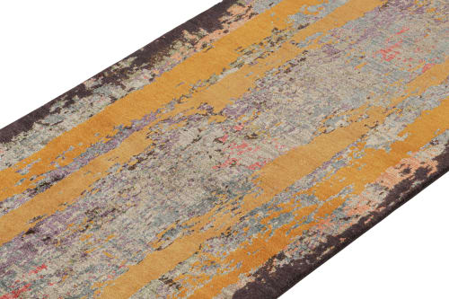 Rug & Kilim’s Modern Abstract Runner in Blue with Gold | Area Rug in Rugs by Rug and Kilim