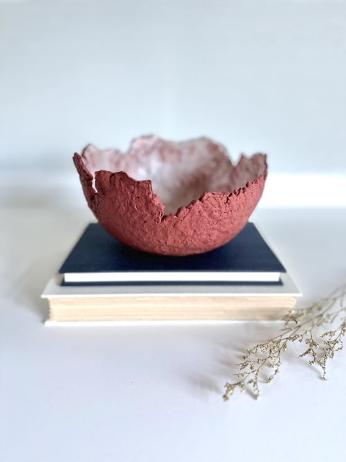 Maroon Eggshell Decorative Bowl Paper Mache Material | Decorative Objects by TM Olson Collection