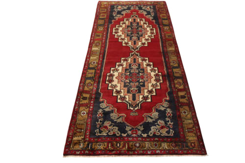 Vintage Konya Geometric Beige Brown and Red Wool Runner | Area Rug in Rugs by Rug and Kilim