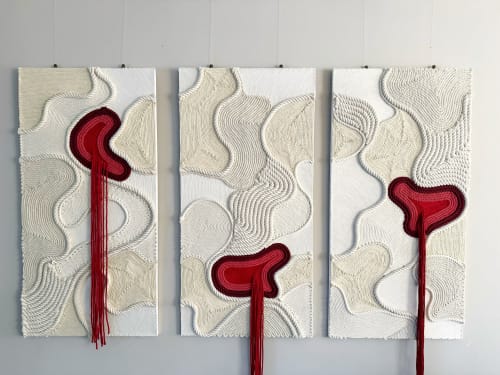 "Bleeding Hearts" Fiber Art Wall Hanging, Contemporary Art | Wall Hangings by SOJA Art Studio