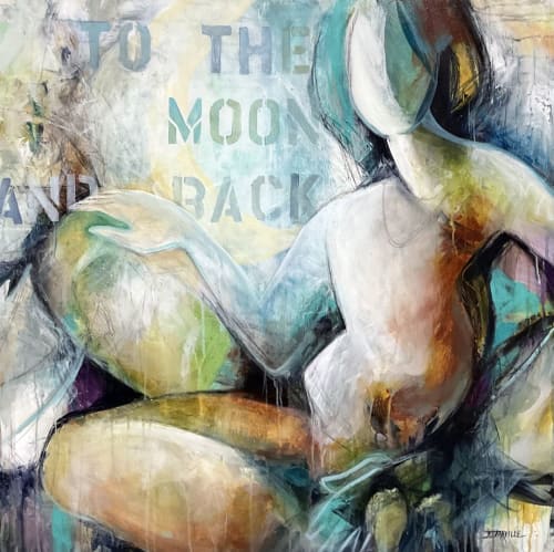 Available: To The Moon And Back, 36”x36” original art | Oil And Acrylic Painting in Paintings by Jeanette Jarville, BFA Emily Carr University of Art