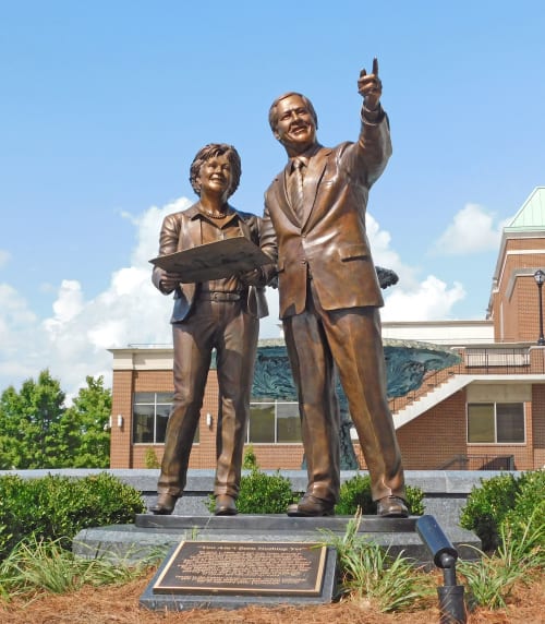 Dr.Bob Fisher and wife President  of Belmont University, | Public Sculptures by Jeff Hall Studio | Belmont University in Nashville